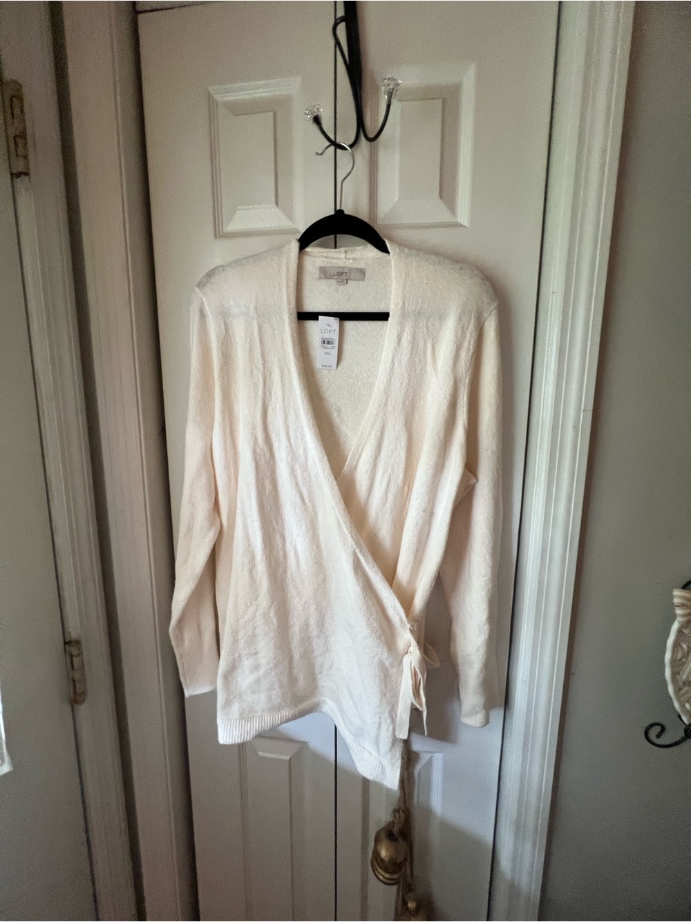 LOFT Cream Wrap V-Neck Tie Cardigan